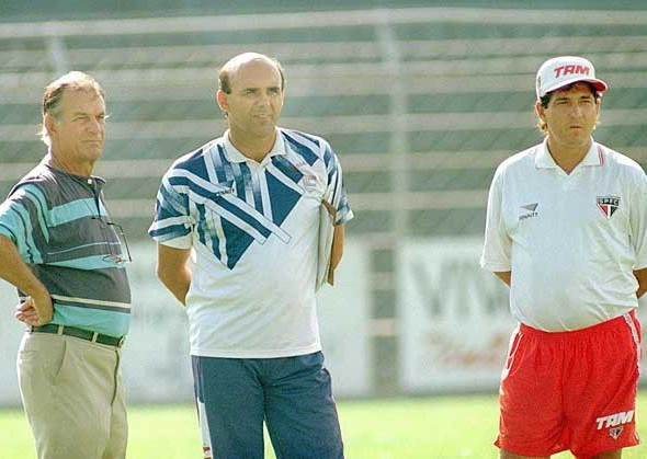 Telê Santana, Waldir Peres e Muricy Ramalho, em 1996. Acervo Gazeta Press